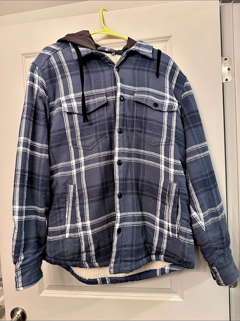 Lucky Brand Plaid Hooded Shirt Jacket Men's Blue & White XL